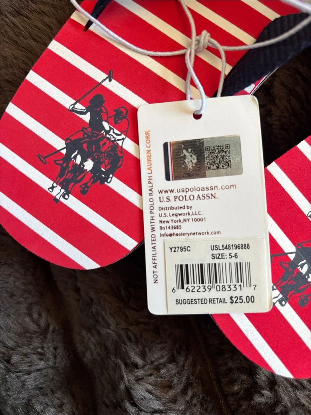 U.S. Polo Assn. Red, White & Navy Striped Flip Flops